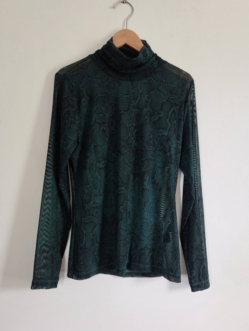 Snakeskin Mesh Turtleneck Top